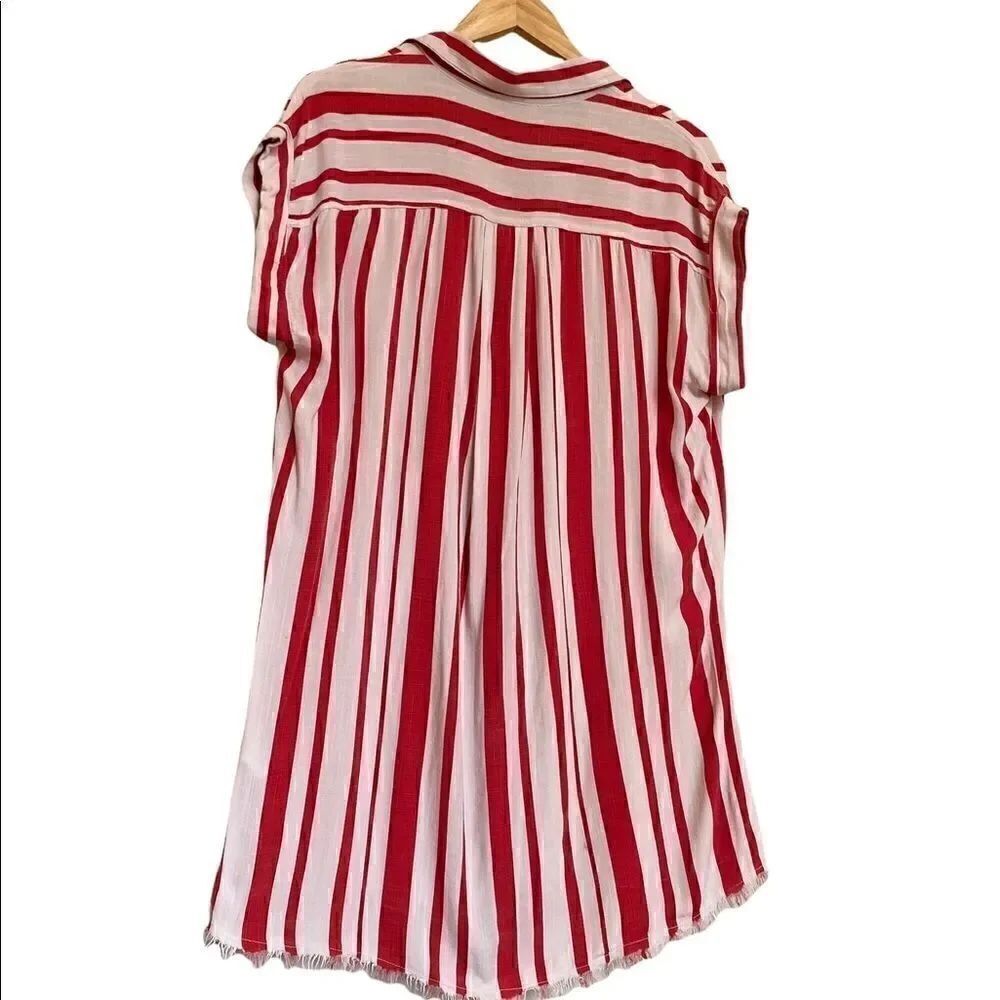 Umgee Red and White Striped Button Front Shirt Dress Small Raw Hem - Picture 4 of 4